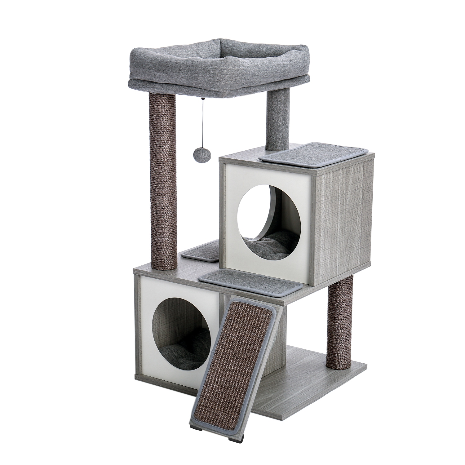 Tucker Murphy Pet Cat Tree Luxury 34 Inches Cat Tower With Double Condos Fully Wrapped Scratching Sisal Posts And Replaceable Dangling Balls Grey