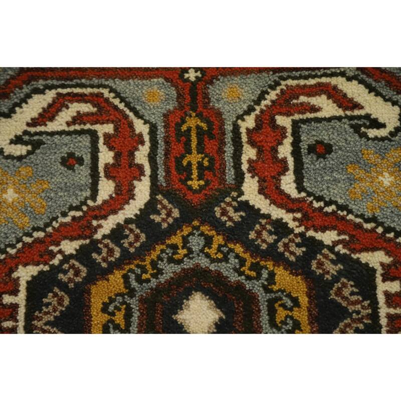 Hand Knotted Oriental 100% Wool Carpet Traditional Geometric Oranges & Rust Kazak Runner Rug - 9' 9'' X 2' 6''