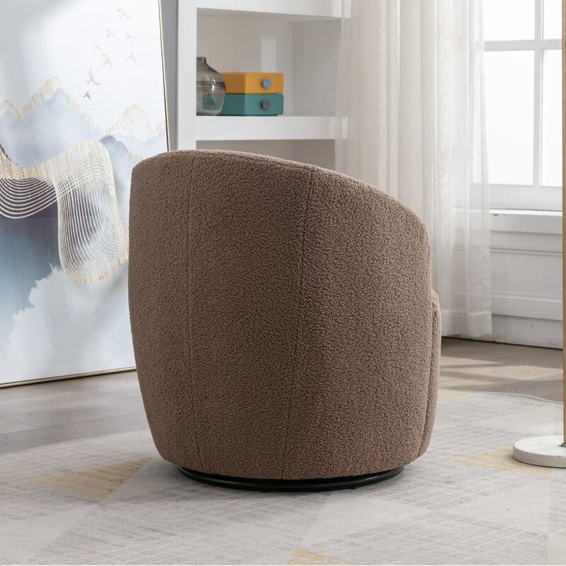 Swivel Barrel Chair,Teddy Fabric Upholstered Modern Round Accent Arm Chairs