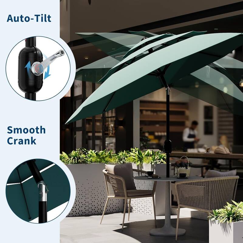 3-Tier 10Ft Patio Umbrella, Easy Crank and Push Button Tilt for Pool, Deck, Yard, Garden (No Base)