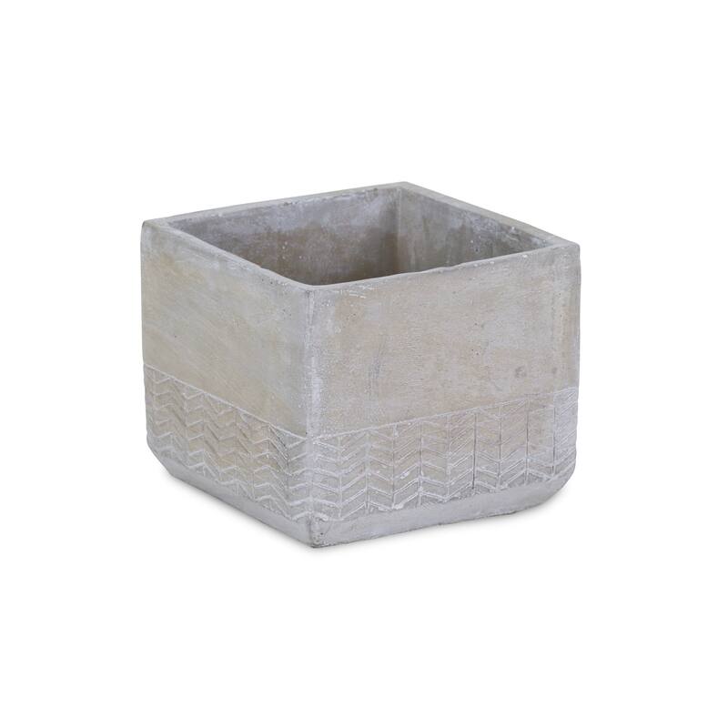 HomeRoots 6" Light Gray Geometric Cement Indoor Outdoor Rectangular Pot Planter