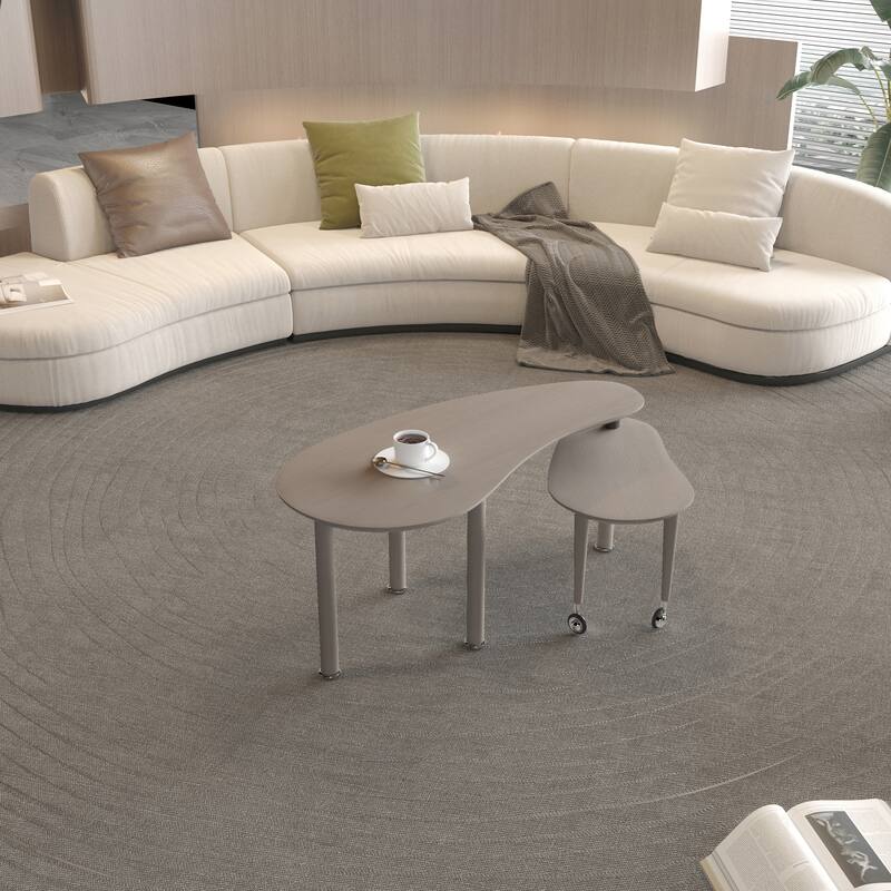 GDFStudio - Eulalia 360 Degree Rotating Nesting Coffee Table Set with Solid Rubberwood Legs