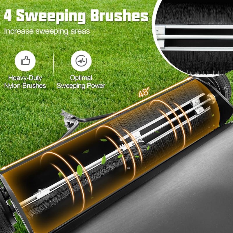 Costway 48" Tow-Behind Lawn Sweeper with 27 Cu.FT Large-Capacity - See Details
