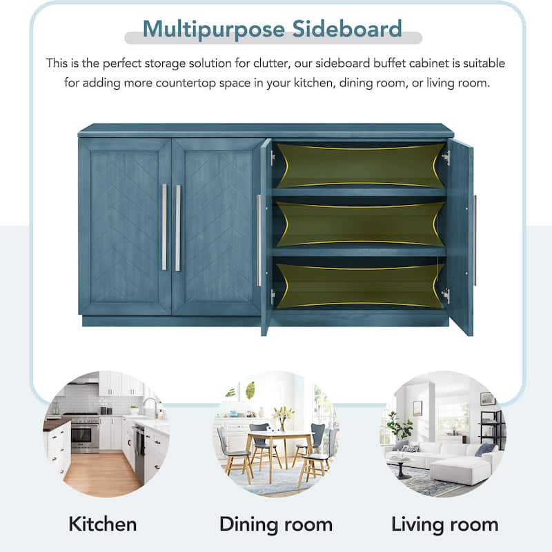 Solid Wood Sideboard with 4 Doors Large Storage Buffet Cabinet