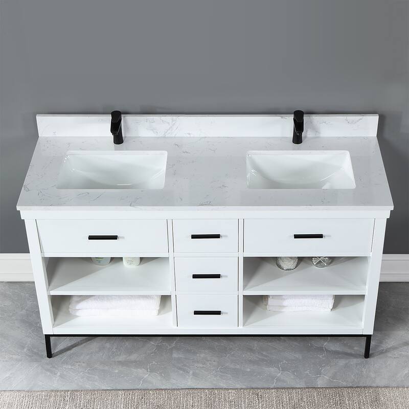 Altair Kesia Bathroom Vanity with White Composite Stone Top without Mirror