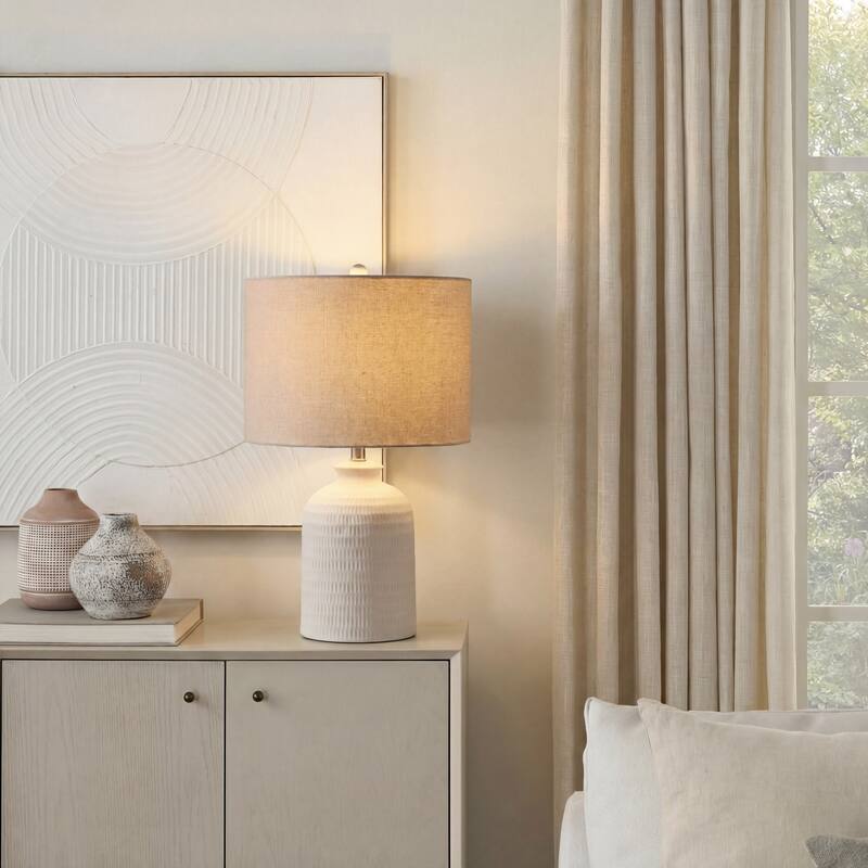 Nourison 24" White Textured Ceramic Farmhouse Table Lamp