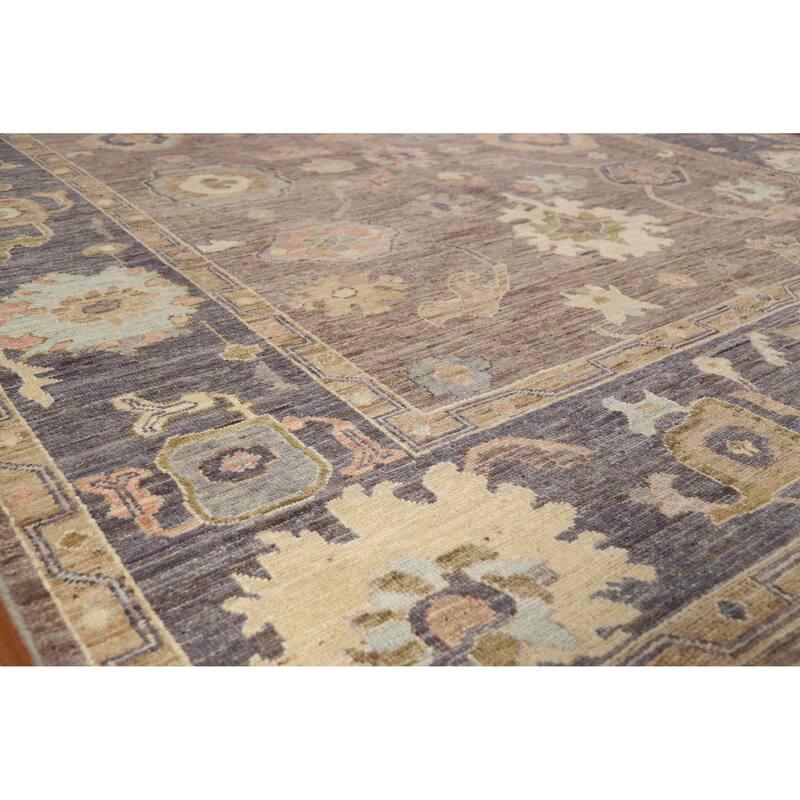 Hand Knotted Oriental 100% Wool Carpet Transitional All-Over Brown Oushak Area Rug - 9' 10'' X 8' 1''