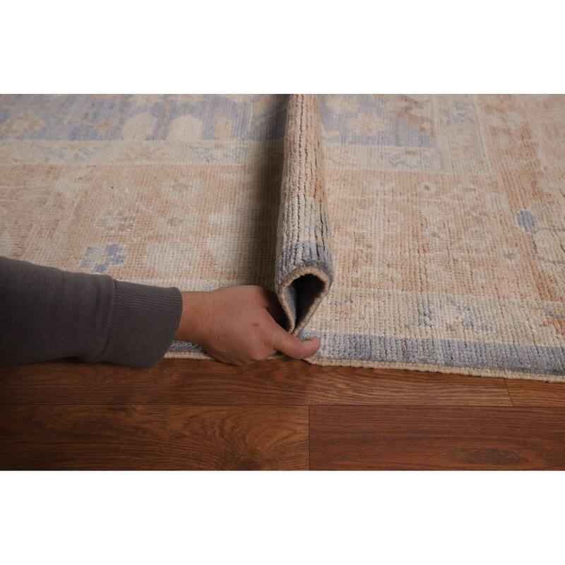 Blue Oushak Vegetable Dye Turkish Area Rug Handmade Wool Carpet - 9'5"x 12'2"