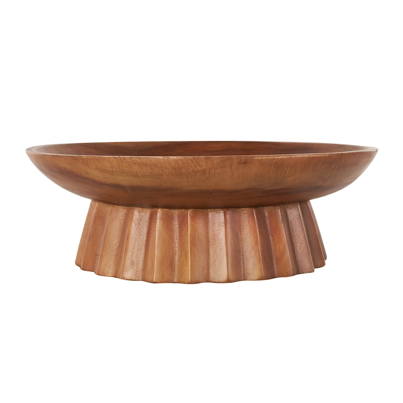 Teak Wood Handmade Decorative Bowl with Concaved Elevated Base - Brown - Roche River Decor - 17"W x 17"L x 6"H