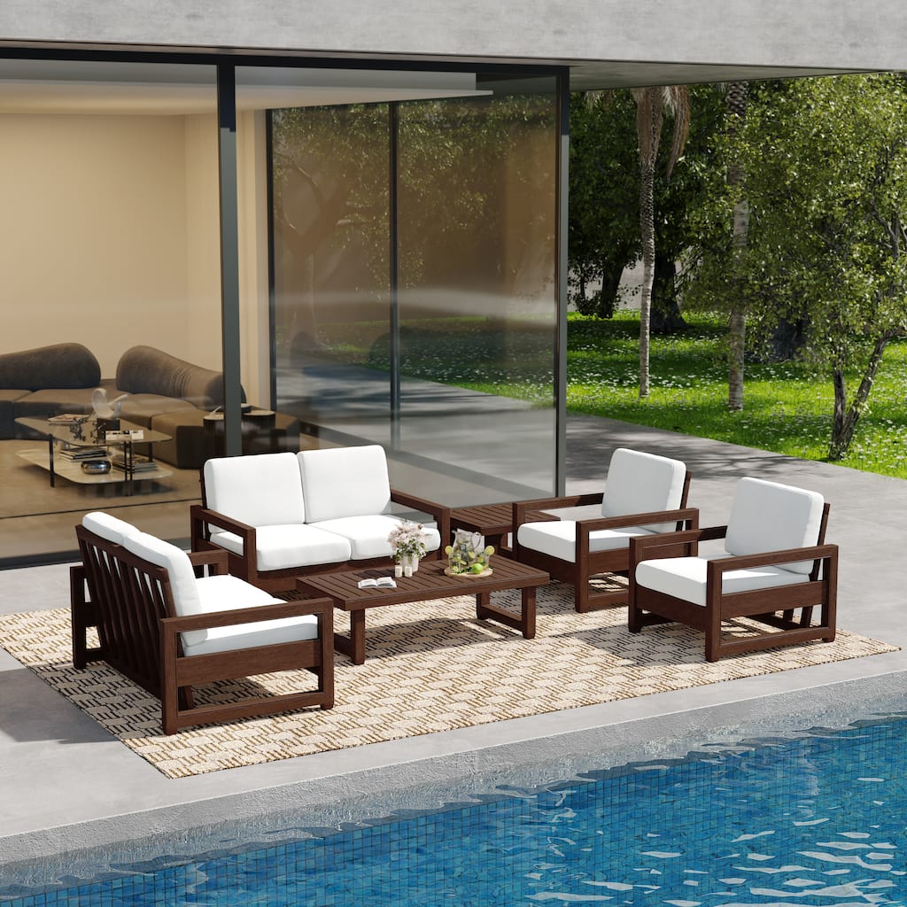 Oversize Teak Wood Loveseat Armchair Outdoor Patio Conversation Set with Cushion