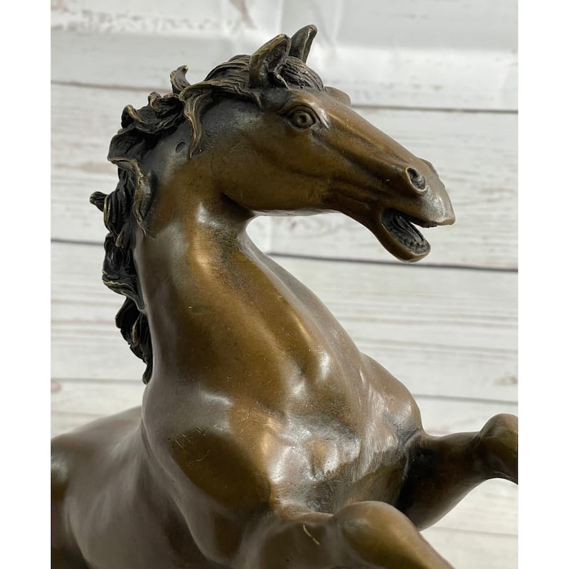 Rearing Imitative Horse Trainer Equestrian Artwork Art Bronze On Marble Statue Sculpture