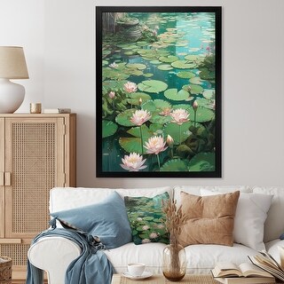Designart "Pinklotus Purity In Blossom Ii" Floral Lotus Framed Wall Art ...