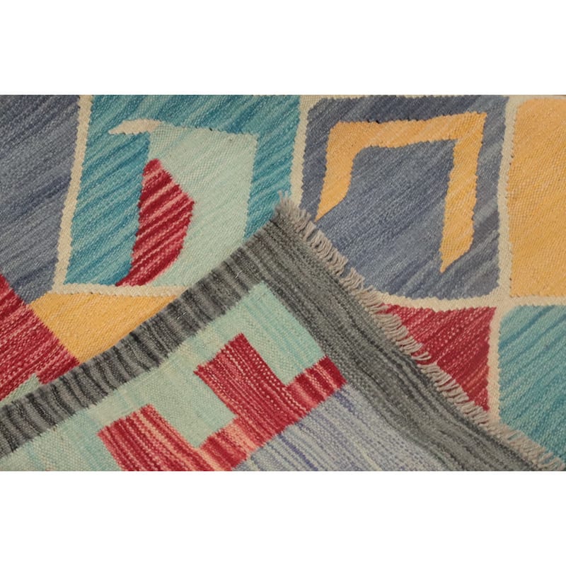 Hand Woven Oriental 100% Wool Carpet Southwestern Tribal Multi-Colored Kilim Area Rug - 8' 4'' X 5' 11''