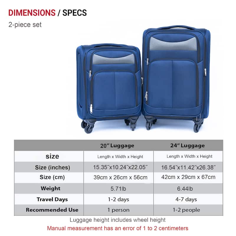 2 Piece Soft Shell Suitcases Set with 360 掳 Silent Double Row Universal Wheels and Ergonomic Handle