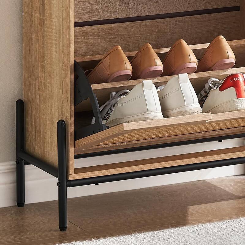 3-Tier Slim Rattan Shoe Storage Cabinet for Entryway Hallway Porch