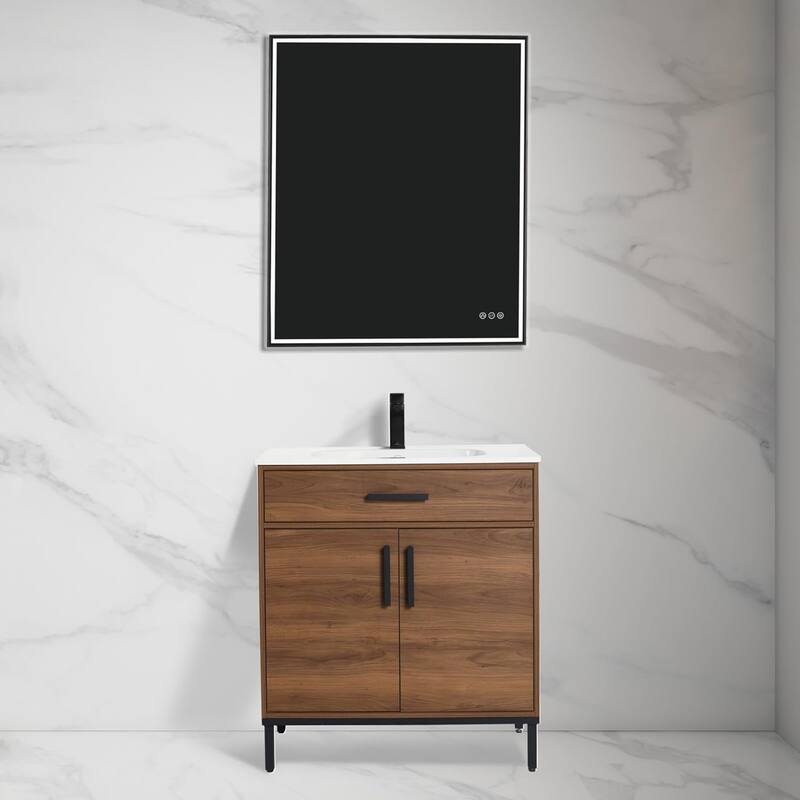 Blossom Freestanding Bathroom Vanity with SMC Sink All Wood - Walnut Finish - Brown Walnut