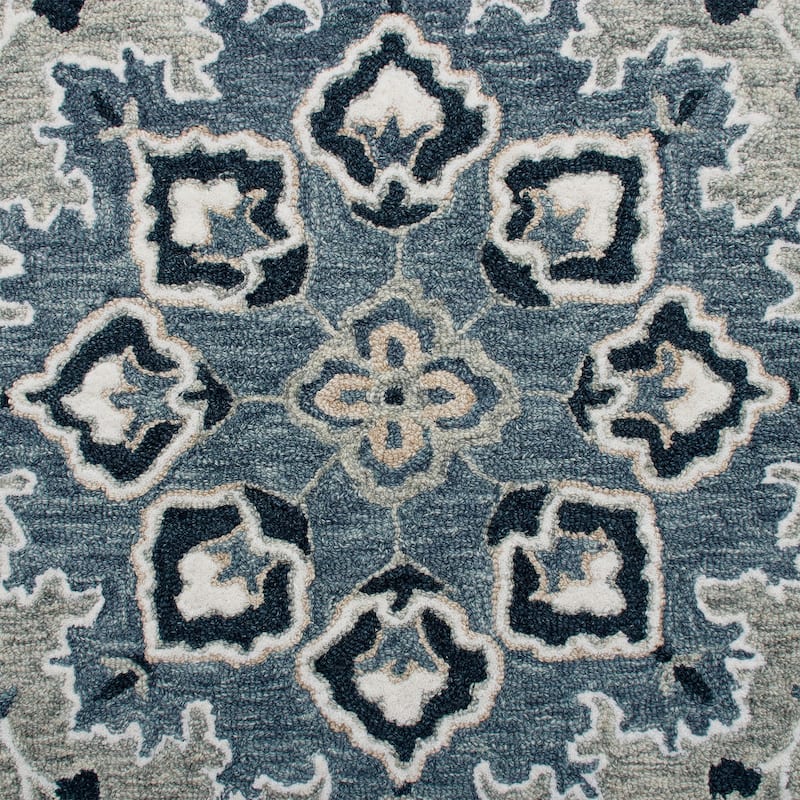 Sevita Rugify Farmhouse Medallion Gray/Blue Hand-Tufted Wool Round Indoor Area Rug