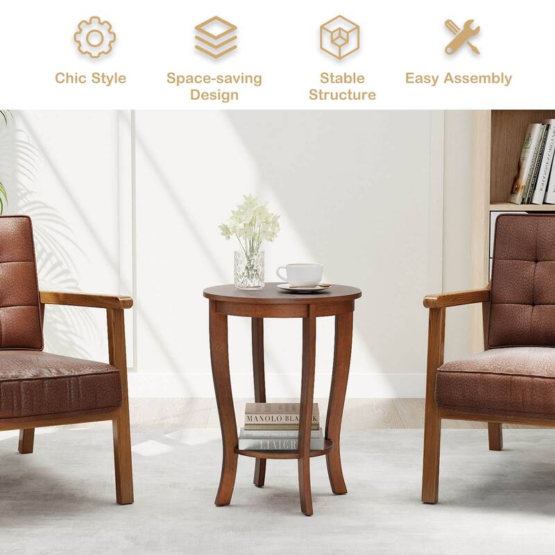 Costway 2 PCS 2-Tier End Table 18'' Round Compact Sofa Side Nightstand - See Details