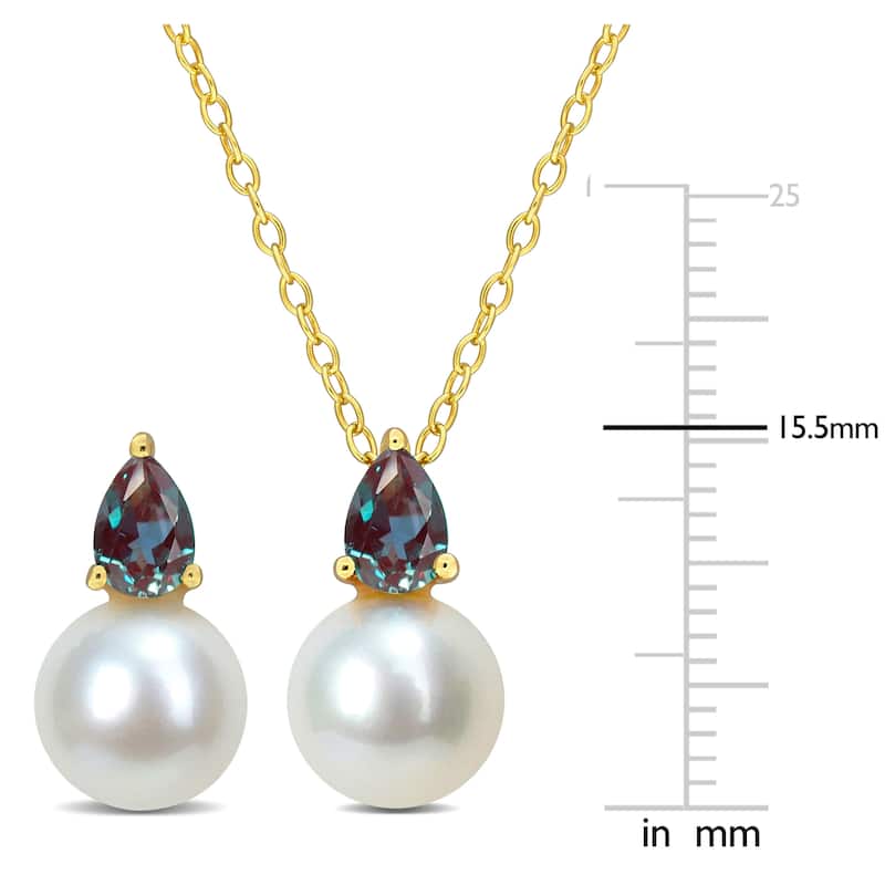 Miadora Cultured Freshwater Pearl 1 4/5ct TGW Created Alexandrite Jewelry Set Yellow Silver