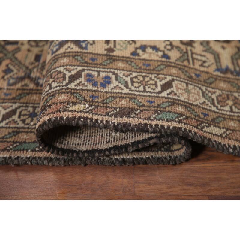 Hand Knotted Oriental 100% Wool Carpet Traditional Geometric Peach Hamedan Runner Rug - 11' 3'' X 3' 6''