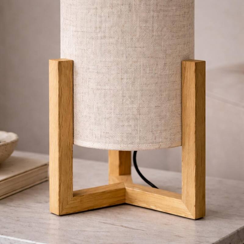 Libra Wooden Base Cylindrical Table Lamp with Warm Glow