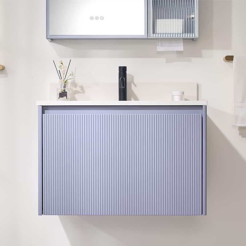20'' H Modern Wall-Mount Bathroom Vanity With White Quartz Top and Single Sink - 30"W-Lavender
