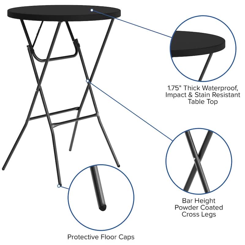 2.6-Foot Round Plastic Bar Height Folding Event Table - 31.25"D x 31.25"W x 43.75"H