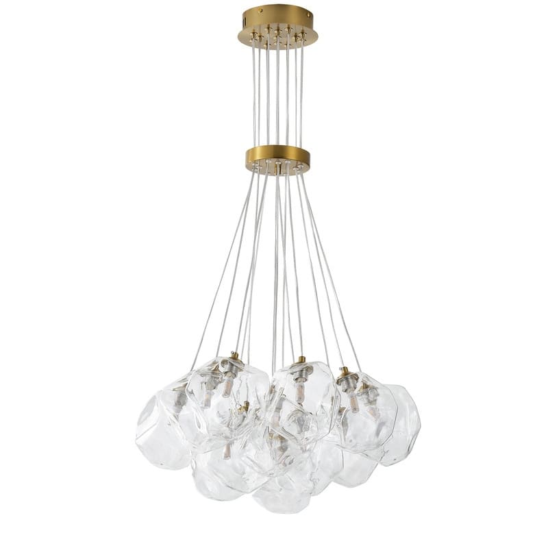 Modern 13-Light Stone Glass Globe Cluster Chandelier in Brass Finish - N/A