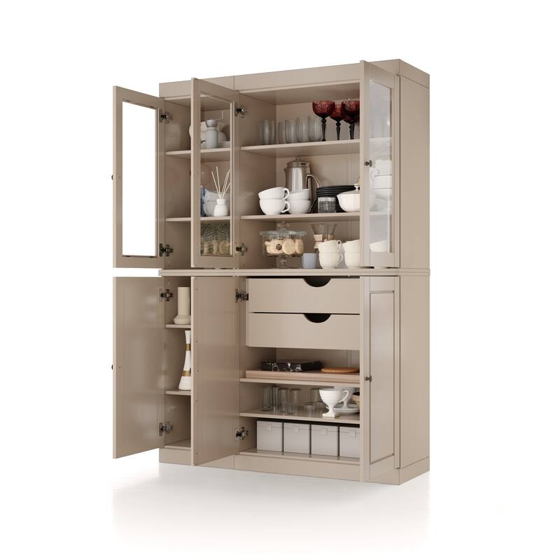 Palace Imports 100% Solid Wood China Pantry with Glass or Solid Wood Doors and 2-Drawers - 48.5" x 71.5"