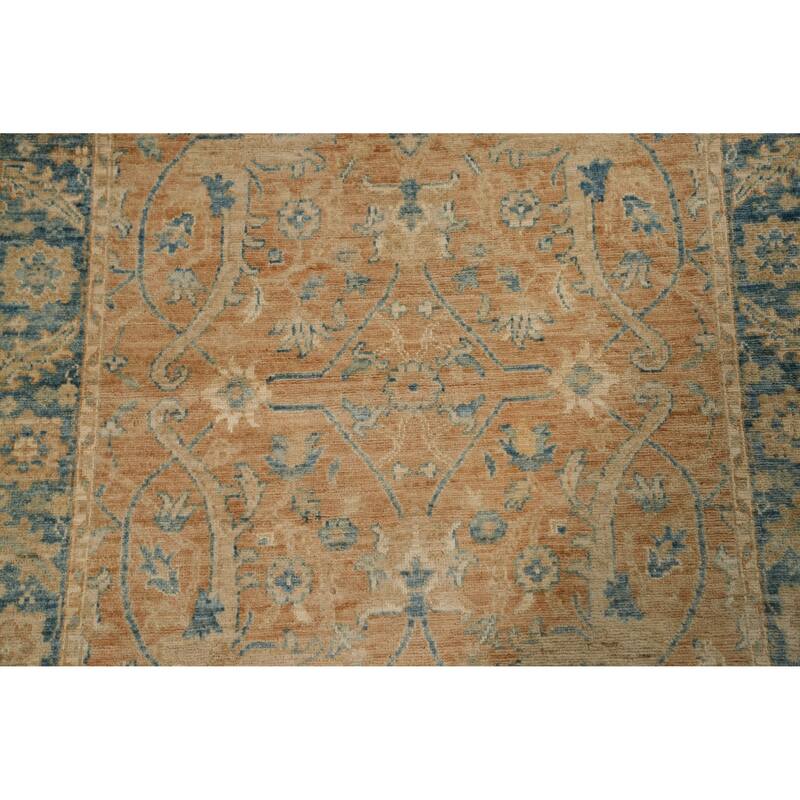 Hand Knotted Oriental 100% Wool Carpet Traditional Floral Oranges & Rust Ziegler Runner Rug - 11' 9'' X 3' 1''