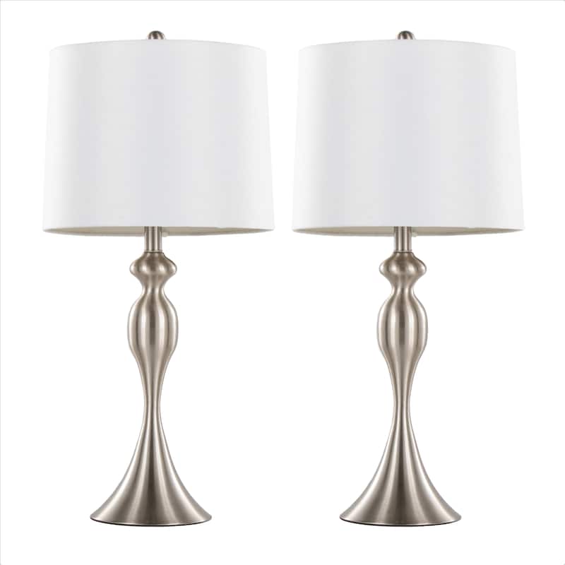 Ashland 27" Metal Table Lamp (Set of 2) - Brushed Nickel/White Textured Linen