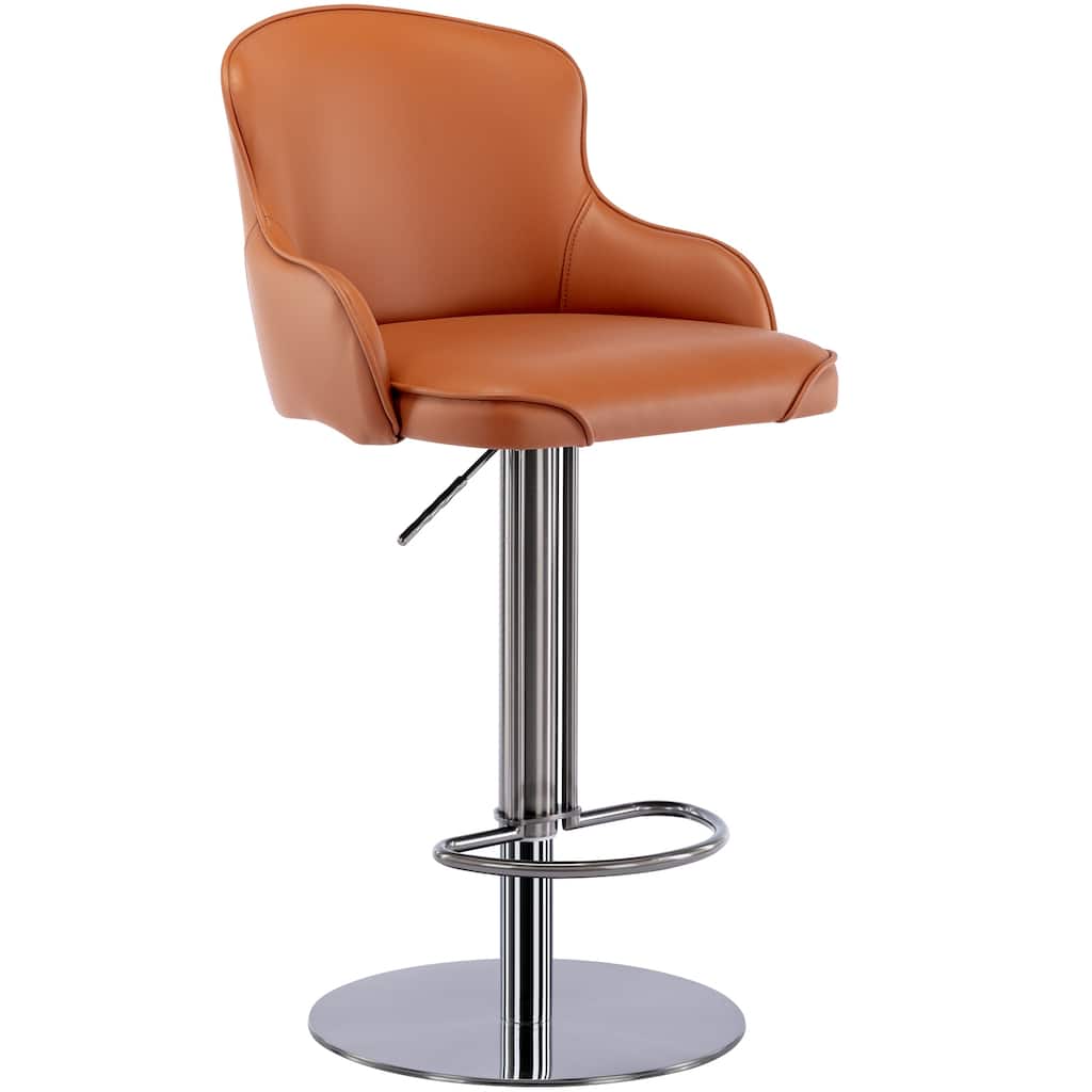 Brown Bar Stools Modern Leather Bar Chair with Backrest Swivel Adjustable Height for Kitchen Dining Room