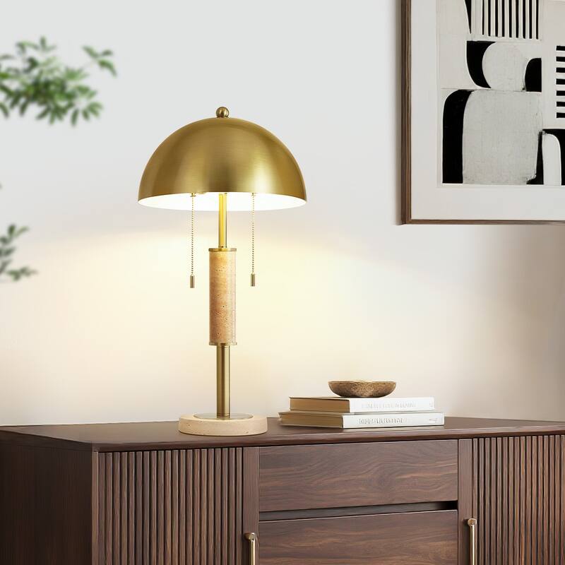 Dome Metal with Marble Base LED Table Lamp Classic Glam Bedside Lamp
