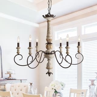 Farmhouse 6-Light Wood Chandelier French Country Light for Dining Room