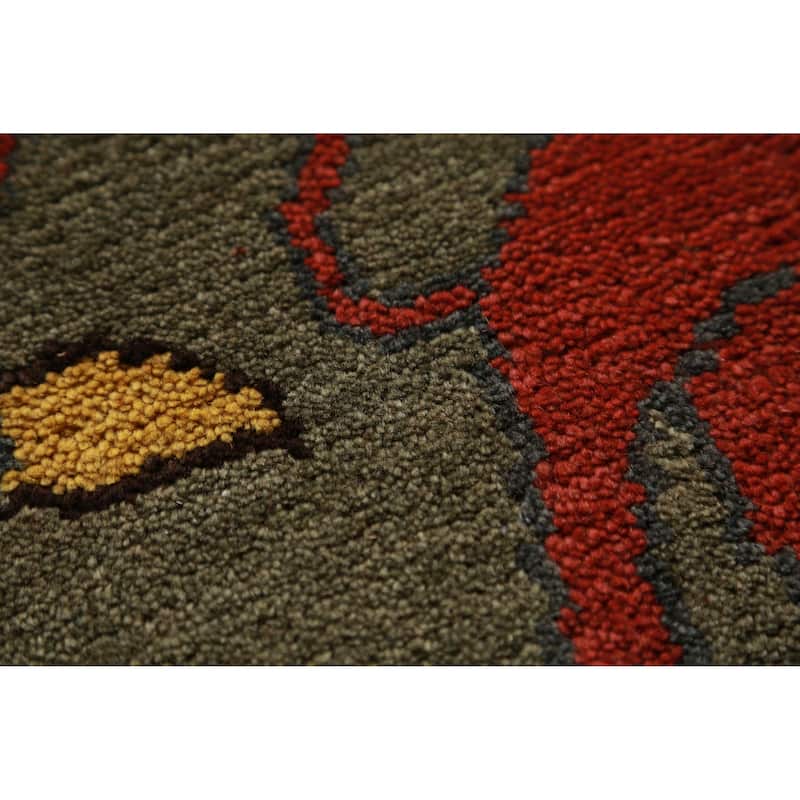 Hunting Animals Green Ziegler Indian Area Rug Handmade Wool Carpet - 9'1"x 11'11"
