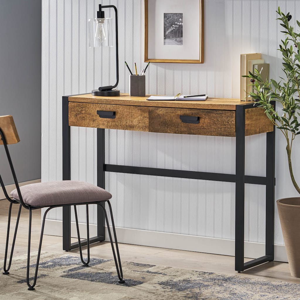 McCoy Modern Industrial Handcrafted Mango Wood Desk with Drawers by Christopher Knight Home