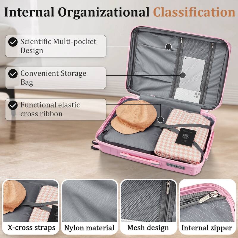 14/20/24/28 4-Piece Modern Luggage Sets, Expandable Luggage with Swivel Wheels and TSA Lock, for Boarding Travel, Pink