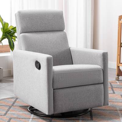 Rocker Nursery Chair Plush Seating Glider Swivel Recliner Chair, Gray