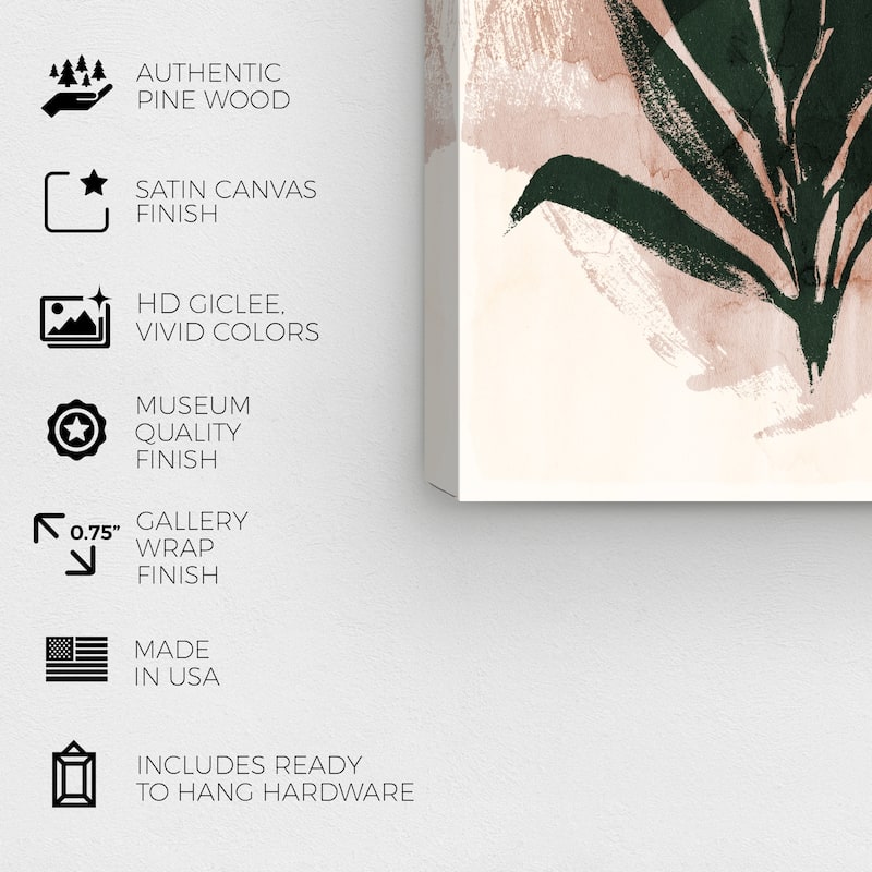 Wynwood Studio Canvas Floral and Botanical Inked Plant II Pink and Light Pink Modern & Contemporary Wall Art Canvas Print