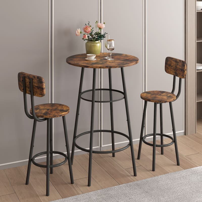 Modern 3-Piece Dining Set with Round Table, Partition & 2 Bar Stools
