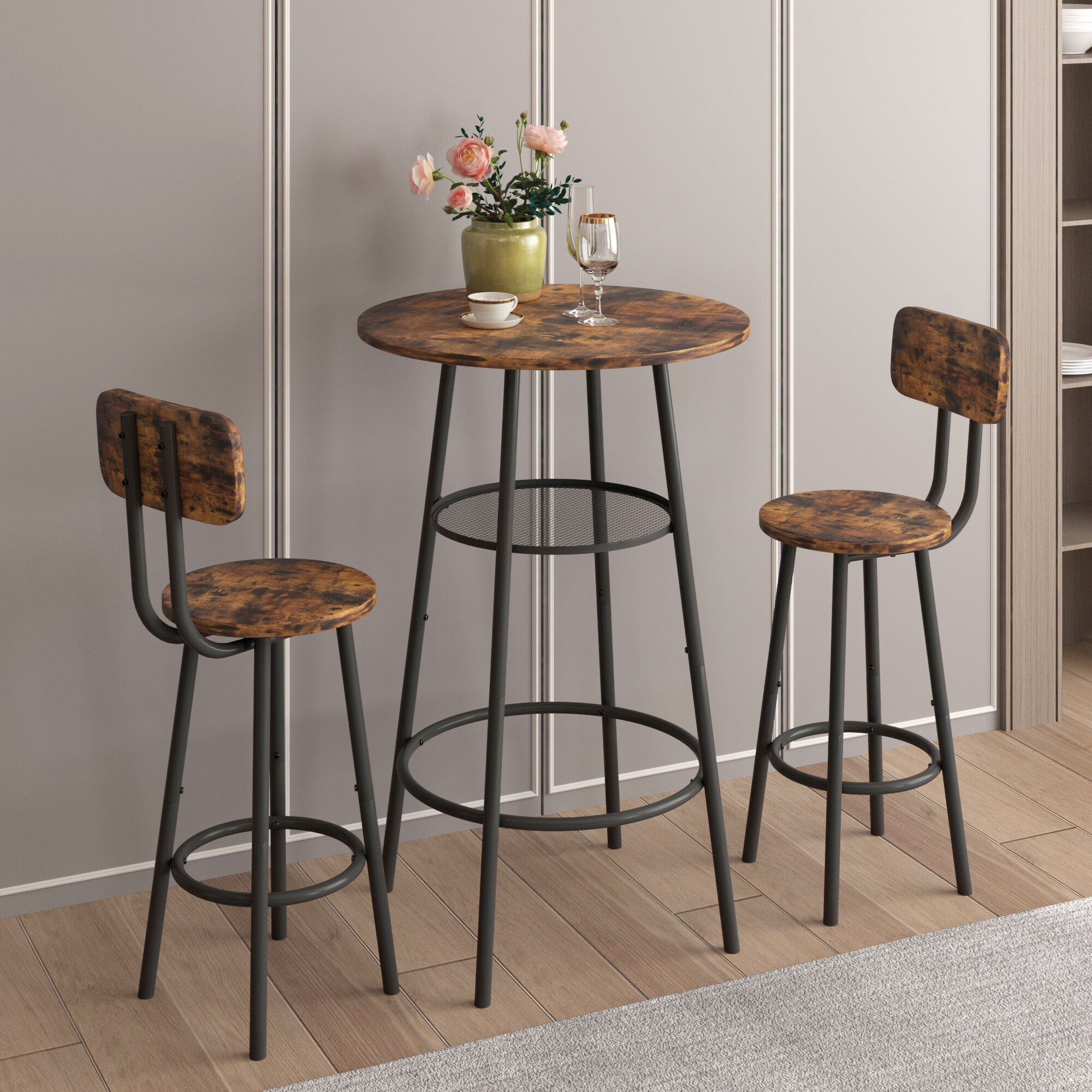 Stylish 3-Piece Dining Table and Chairs Set with Backrest and Partition - Ideal for Kitchens and Small Space
