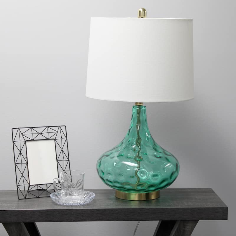 Dimpled Glass Table Desk Lamp with White Tapered Shade - 24" - Seafoam Green