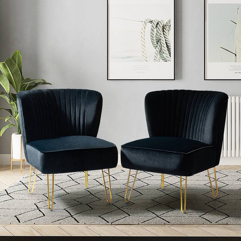 Barto Upholstered Side Chair with Tufted Back Set of 2 by HULALA HOME - BLACK