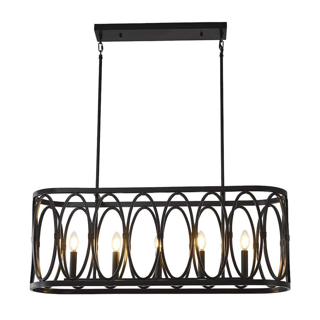 Rustic Metal Oval - Ring 5 - Light Kitchen Island Linear Chandelier