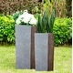 preview thumbnail 2 of 7, Kante Lightweight Concrete Tall Modern Square Outdoor Planter Set, 28 Inch and 24 Inch Tall, Timber Ridge