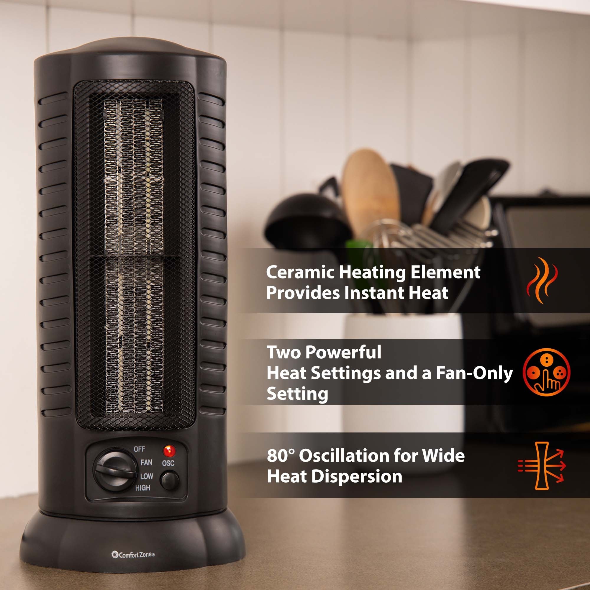 Comfort Zone CZ488 1500 Watt Mini Oscillating Ceramic Tower Heater - Bed  Bath u0026 Beyond - 12442485