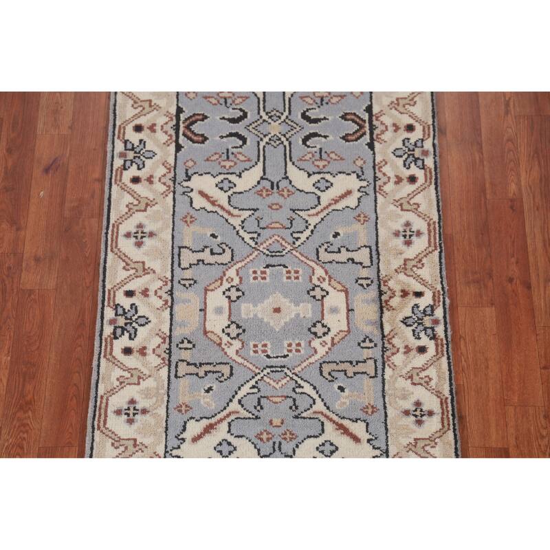 Blue Oushak Oriental Runner Rug Handmade Floral Wool Carpet - 2'7"x 8'0"