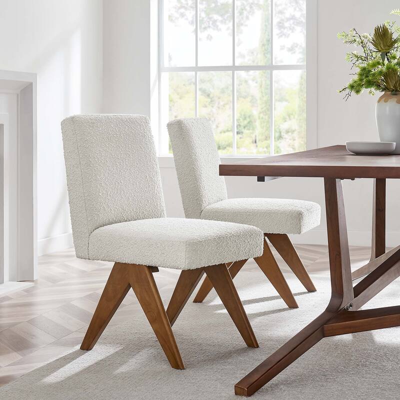 Lyra Boucle Fabric Dining Room Side Chair - Set of 2 - Ivory
