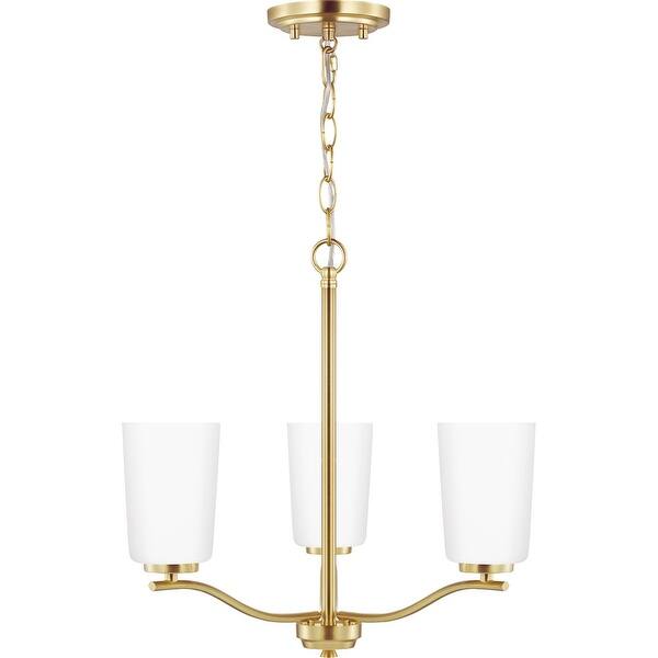 Progress Lighting Adley Collection 3-Light Satin Brass Etched White Glass New Traditional Semi-Flush Convertible Light