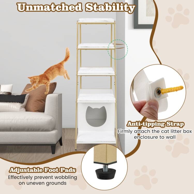 Stylish Large Cat Litter Box Enclosure with Storage and Ladder Shelf for Organization